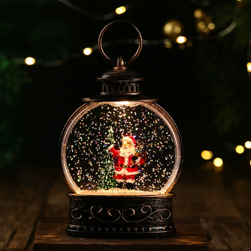 Рождественский светящийся старик, падающий снег, плоский круглый маленький ветровой фонарь, настольные оконные украшения, святой снеговик, ночной свет, украшение