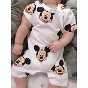 Quần áo trẻ em Mickey mỏng Xiêm sơ sinh trăng tròn trăm ngày phù hợp với nam và nữ bé romper đồ ngủ cotton mùa hè - Áo liền quần