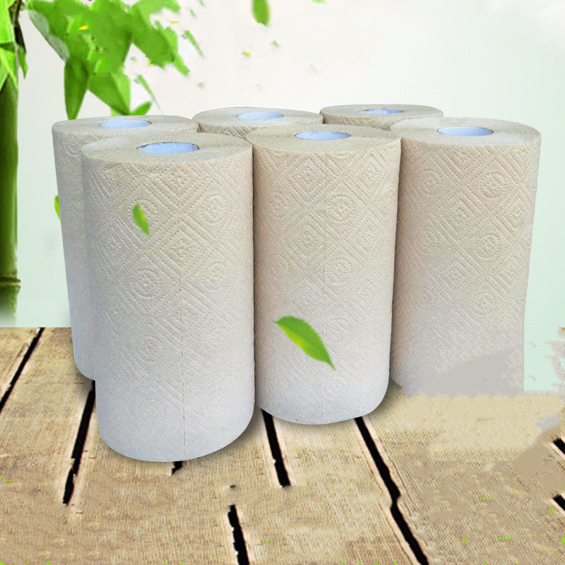 Thickened Natural bamboo pulp kitchen towels Suction Oil Lock Water Rag Toilet Paper Dry And Wet Drum Toilet Paper 6 Rolls Single box
