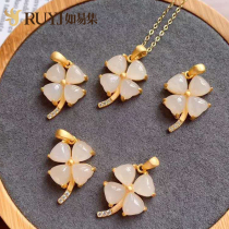 Natural Hetian Jade Love pendant women Clover clavicle necklace Sterling Silver 925 silver Clover to give girlfriend