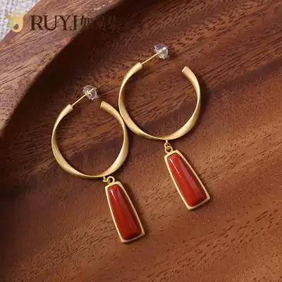 Natural South Red Earrings 2021 New Tide Earrings Temperament Long Edition Fashion Big Circle Red Earrings Female Sterling Silver