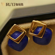 Fashion earrings temperament retro lapis lazuli earrings female fashion simple geometric natural Emperor green gold stone earrings