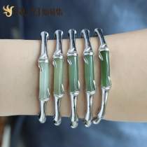 Bamboo Bangle Bracelet 925 Sterling Silver Bracelet Open Send Mother Chinese Style Hetian Jade Bracelet Female Jade Handwear