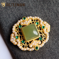 Hetian jade brooch female sterling silver retro atmosphere Chinese style Hetian jade pendant sweater chain to send mother gift jewelry