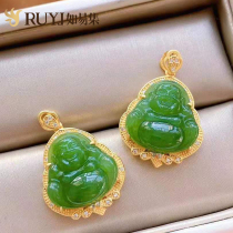 Natural Hetian Jade jasper pendant womens smiling Buddha Maitreya Buddha Jade sweater chain pendant Jade mother necklace