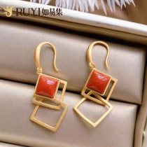 Red earrings 2021 New Tide fashion geometric earrings female temperament Korean long diamond south red sterling silver earrings