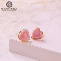 Love earrings female geometric earrings pink pink earrings 2021 New Tide sterling silver gilded queen belly female