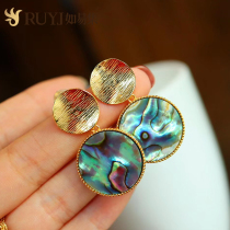 Round earrings female retro natural white Fritillaria earring abalone shellfish fashion hipster sterling silver dress banquet earrings women