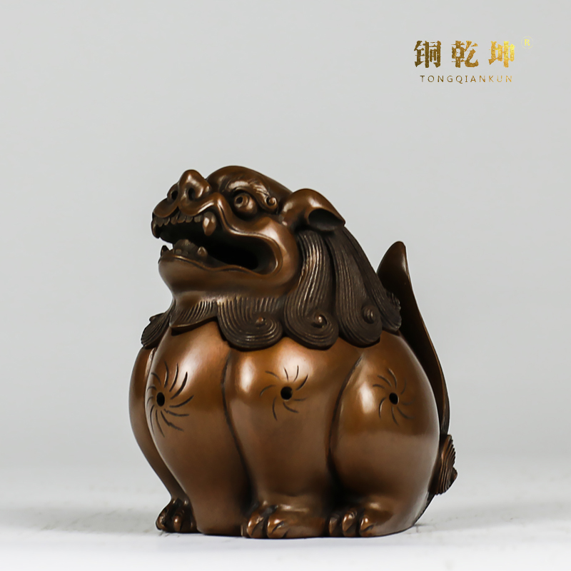 紫铜唐狮香炉室内檀香炉家用香炉仿古纯铜香炉貔貅香薰炉佛堂供