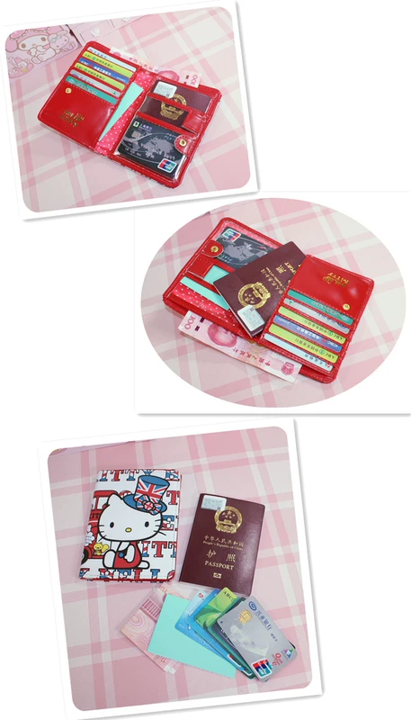 Túi đựng hộ chiếu hello kitty dễ thương mới Hello Kitty mèo hộ chiếu bộ túi tài liệu đa chức năng Nhật Bản và Hàn Quốc ví đựng thẻ cho nữ