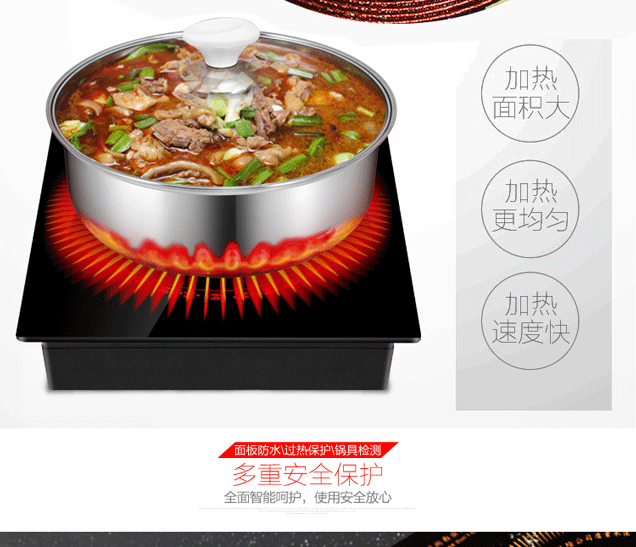 Nồi lẩu thương mại công suất cao nhúng vuông Nhà hàng lẩu rượu có dây điều khiển đặc biệt 3000W - Bếp cảm ứng bếp từ malloca