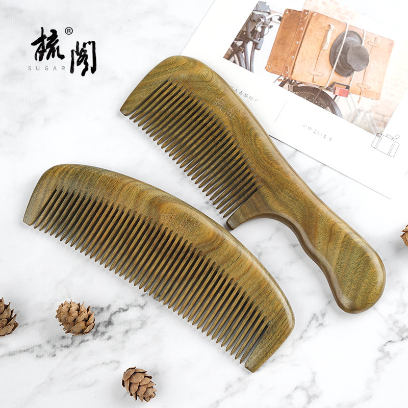 Natural Green Sandalwood Comb Peach Wood Home Woman Long Hair Large Number Whole Wood Lettering Teacher's Festival Gift