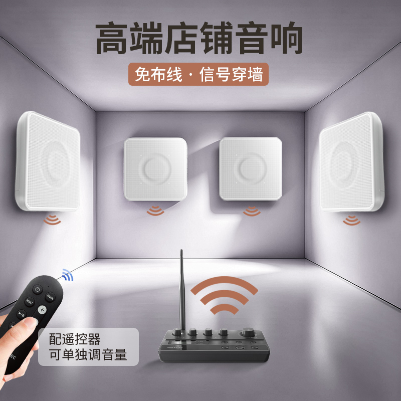 One-To-Many Wireless Wall-Mounted Small Speakers for Shops, Beauty Salons, and Restaurants, with Multiple Units Synchronized in Series Via Bluetooth
