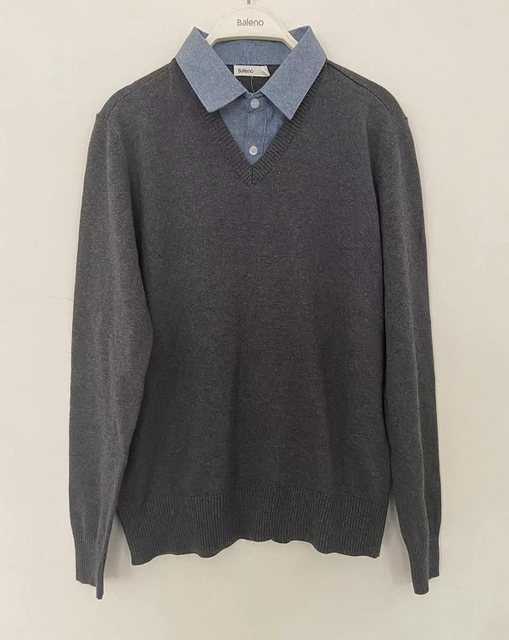 Shirt collar Baleno sweater ຂອງຜູ້ຊາຍປອມສອງສິ້ນພາກຮຽນ spring ແລະດູໃບໄມ້ລົ່ນ Sven ເສື້ອ sweater ແລະ sweater ສອງສິ້ນຊຸດ