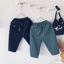 Xiao Jies boys  overalls 2020 new winter childrens thickened casual pants pop Korean version of warm trousers