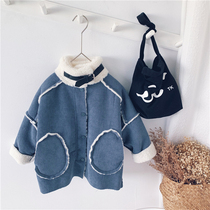 Xiaojiejia 2019 autumn and winter new boys  coat tide childrens velvet jacket girls corduroy medium and long windbreaker