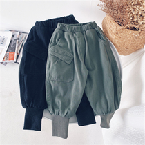 Xiaojie family autumn and winter new boys thickened pants Childrens casual pants baby pants Korean version of the drawstring overalls