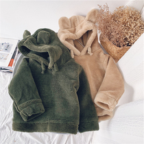 Xiaojie family Boy velvet jacket Childrens hooded top Baby thickened jacket girls autumn and winter Korean version of the new