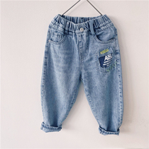 Xiaojie Family Childrens jeans boys Tide pants 2021 spring new soft waxy Korean casual baby trousers