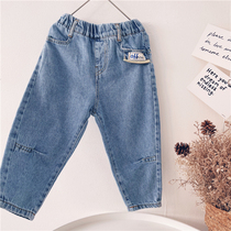 Xiaojie family children jeans 2021 New Korean version of loose tide boy pants spring boys casual pants trousers