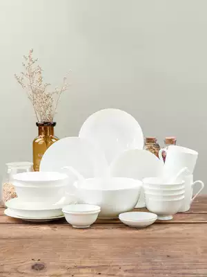Pure white bone China household ceramics Simple ins Nordic style creative rice bowl plate 20 pieces 4 people dishes and tableware set