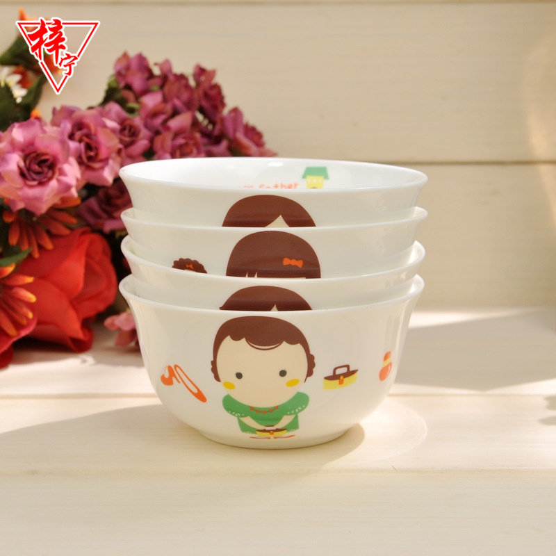 Bone porcelain tableware ceramic plate rice bowl household noodle bowl soup bowl cute cartoon family bowl spoon