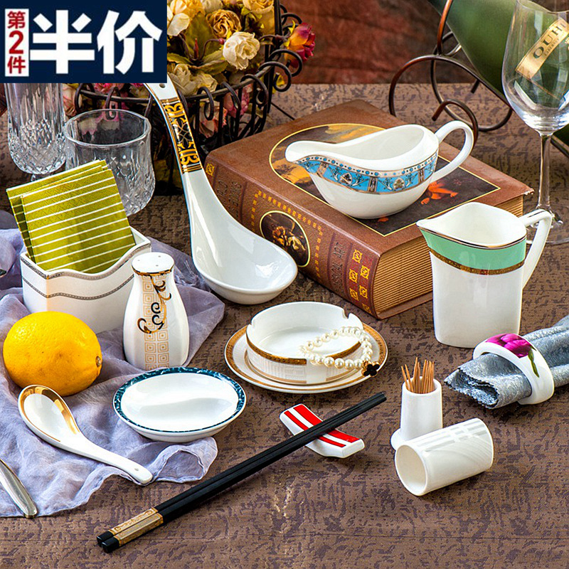 Bone china ceramic tableware spoon dish pretzel bottle big juice boat smoke tank towel ring chopsticks rack toothpick tube milk tank jar random