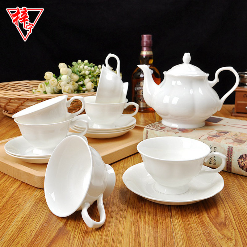 Simple bone china pure white household ceramic Nordic light luxury mocha pot sugar pot milk tank American cup and sauce coffee set
