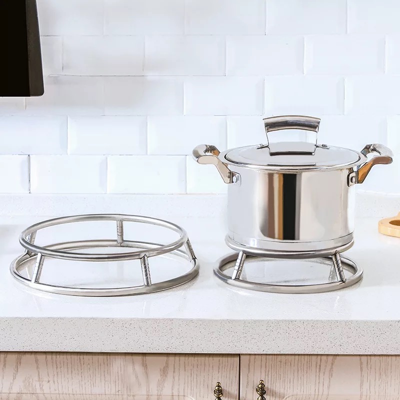 Thickened stainless steel round tube pot rack, double-layer pot pad, pot rack, frying pan rack, thermal insulation and anti-scalding cooktop utility