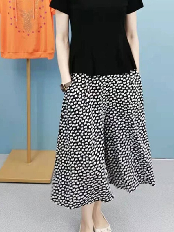 Women's Summer Culottes, Polka Dot Shorts, Summer Thin Capri Pants, Large Size Chiffon Wide-Leg Pants, Elastic Waist Pants for Moms Women's Summer Culottes, Polka Dot Shorts, Summer Thin Capri Pants, Large Size Chiffon Wide-Leg Pants, Elastic Waist Pants for Moms
