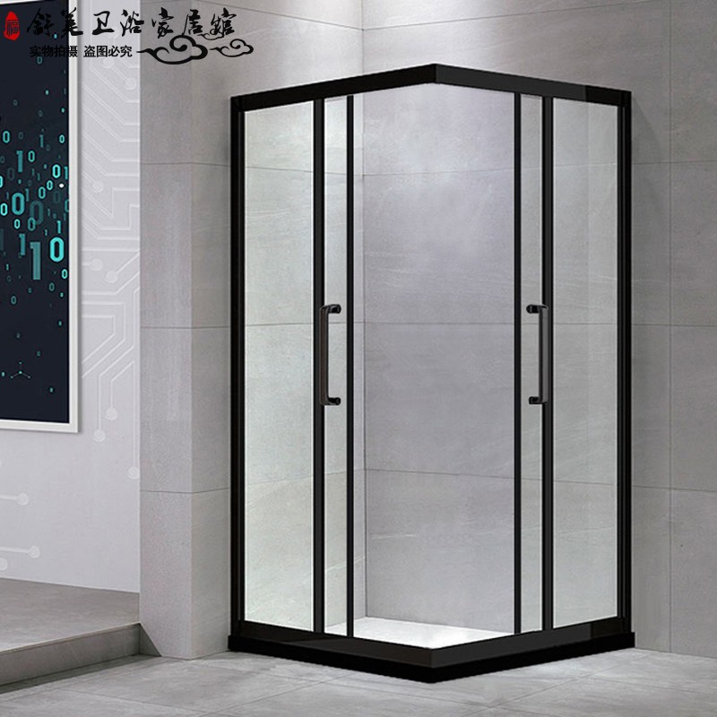 Square stainless steel shower room L-shaped tempered glass bath screen right-angle partition push-pull sliding door dry and wet separation home