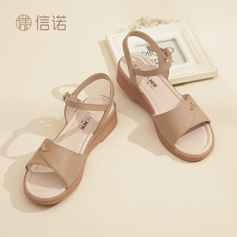 Comfortable summer sandals, genuine leather, soft sole, for middle age
