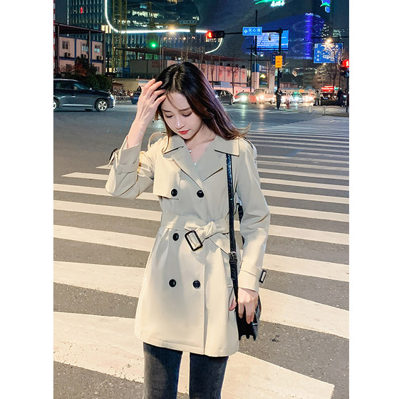 Spring windbreaker for women, mid-length, small, spring and autumn fit, British style, fashionable and tall coat 150cm