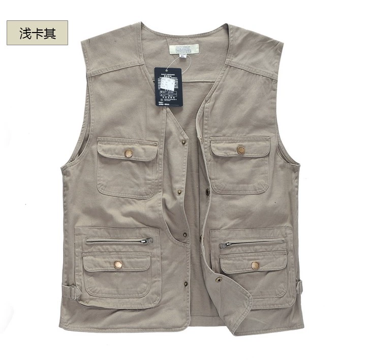 Trung niên nam nhiều túi mùa xuân và mùa thu vest cha tải phần cotton câu cá áo vest nhiếp ảnh du lịch