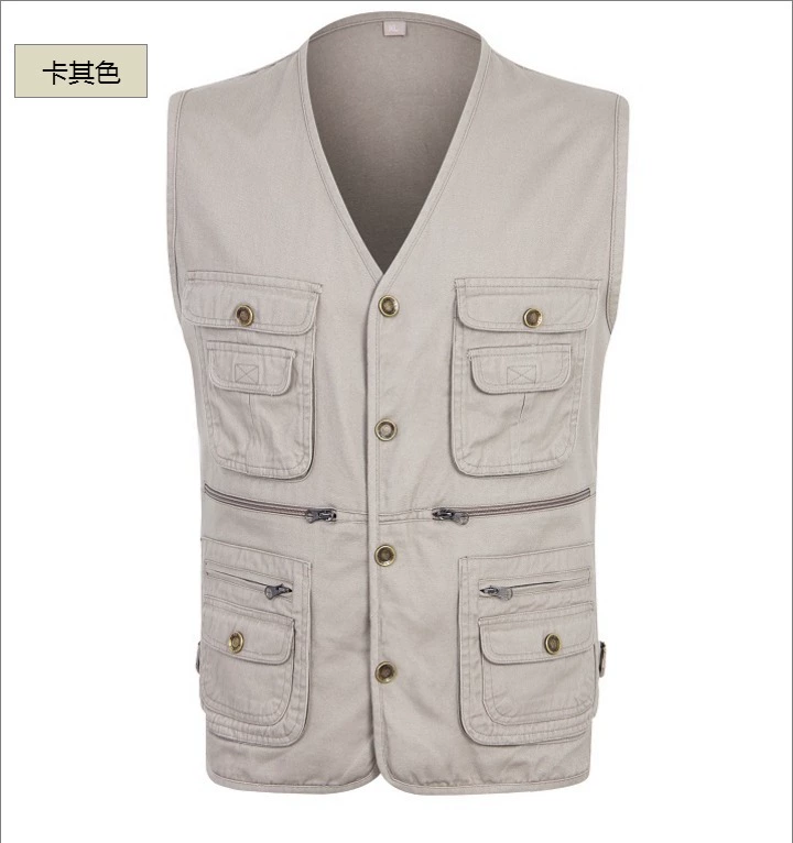 Mùa xuân và mùa hè trung niên áo vest nam cotton nam nhiều túi vest áo ba lỗ tanktop nam