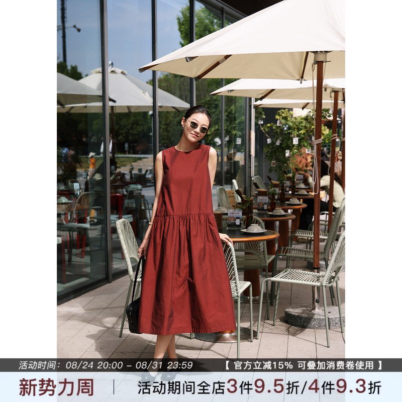 Zhou Zhou Simple Pure Cotton Sleeveless Dress 2026 Summer New Style Elegant Loose Versatile Round Neck Tank Top Long Dress for Women Zhou Zhou Simple Pure Cotton Sleeveless Dress 2026 Summer New Style Elegant Loose Versatile Round Neck Tank Top Long Dress for Women
