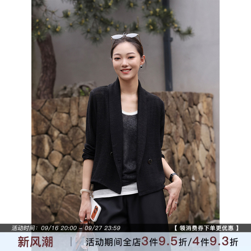 Zhou Zhou Black 26 Autumn Linen Lightweight Short Slim-Fit Long-Sleeve Top Loose Versatile Fashionable Cardigan Jacket for Women Zhou Zhou Black 26 Autumn Linen Lightweight Short Slim-Fit Long-Sleeve Top Loose Versatile Fashionable Cardigan Jacket for Women
