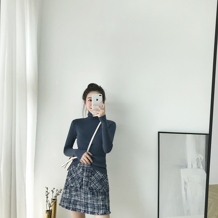 MUKOK thời trang cao cổ áo dệt kim nữ 2018 thu đông mới áo len mỏng mỏng giảm béo áo len đáy áo khoác len