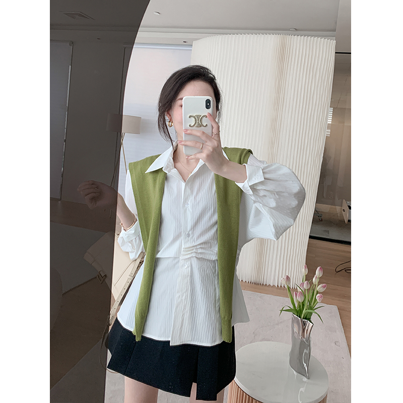 MUKOK white shirt woman in early autumn 2022 new French style fashion design niche shirt