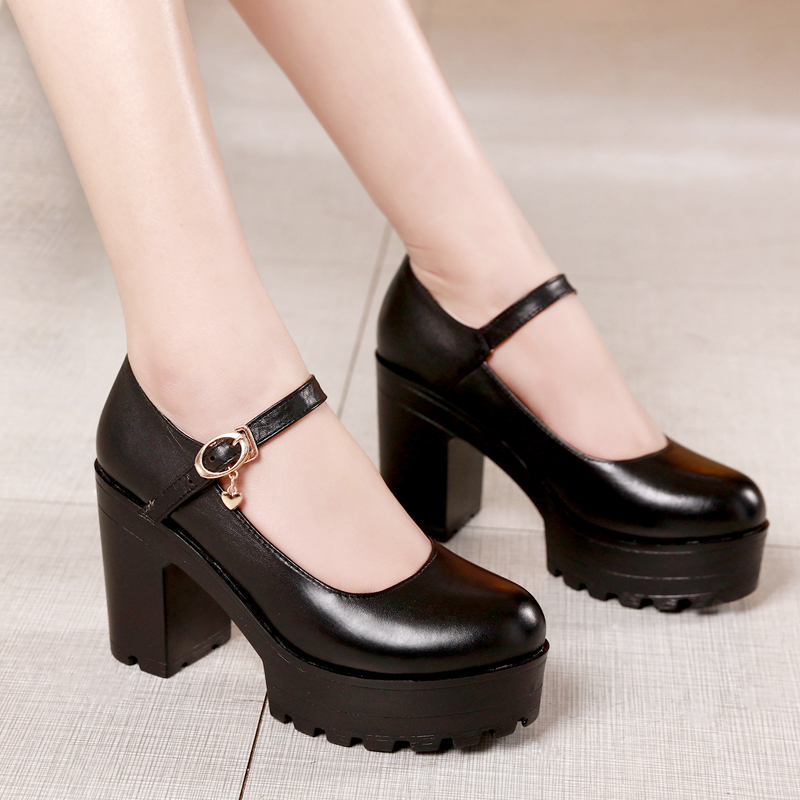 First-Layer Cowhide Chunky Heel Runway Shoes with Waterproof Platform, Lightweight, Non-Slip, Thick-Soled, Cheongsam Show Model Genuine Leather Shallow Mouth Women's Shoes