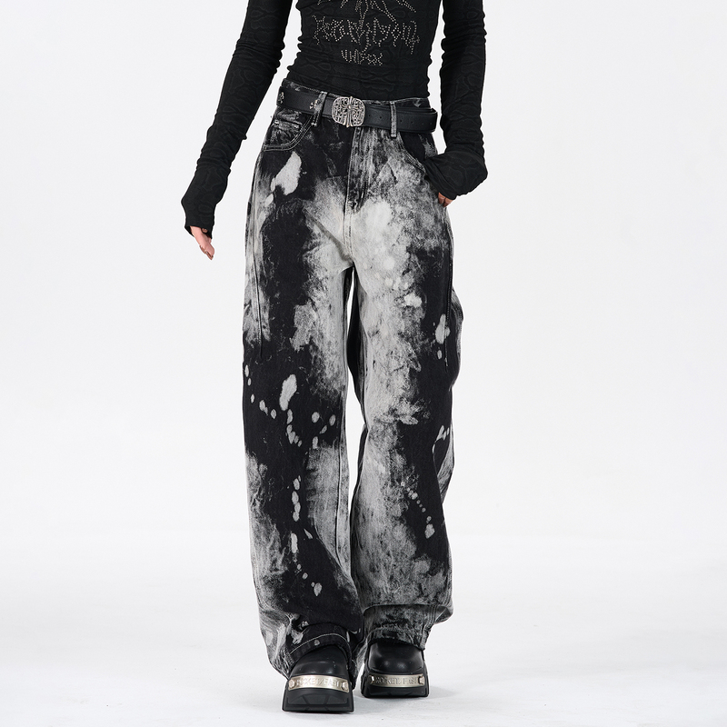 American Hip-Hop Style Tie-Dye Gradient Straight-Leg Trendy Brand Jeans for Men and Women, Vintage Niche High Street Wide-Leg Pants