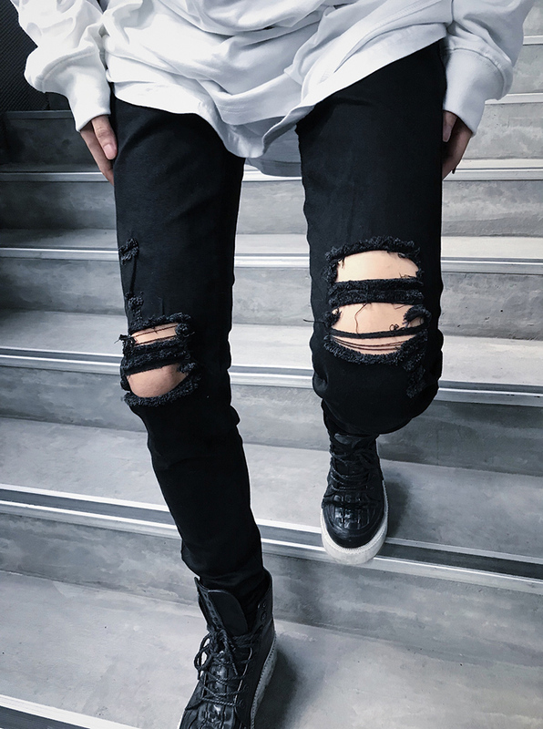Yang Yifan Trendy Ripped Jeans for Men, 2026 Summer Korean Style, Slim Fit Skinny Pants, Casual Thin Style Yang Yifan Trendy Ripped Jeans for Men, 2026 Summer Korean Style, Slim Fit Skinny Pants, Casual Thin Style