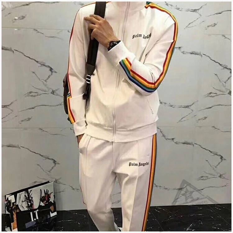 Palm Angels Palm Angels Unisex Letter Side Zipper Rainbow Stripe Jacket Casual Jacket Sweatpants Palm Angels Palm Angels Unisex Letter Side Zipper Rainbow Stripe Jacket Casual Jacket Sweatpants