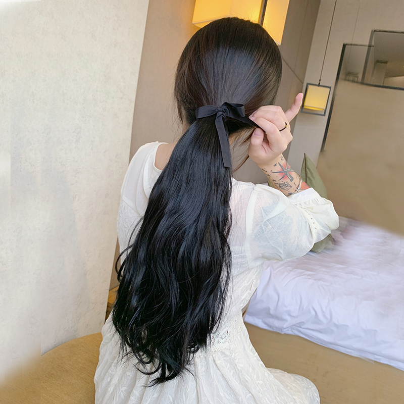 Wig female long hair ponytail strap long curly hair big wave net red ponytail wig braid simulation hair wig piece
