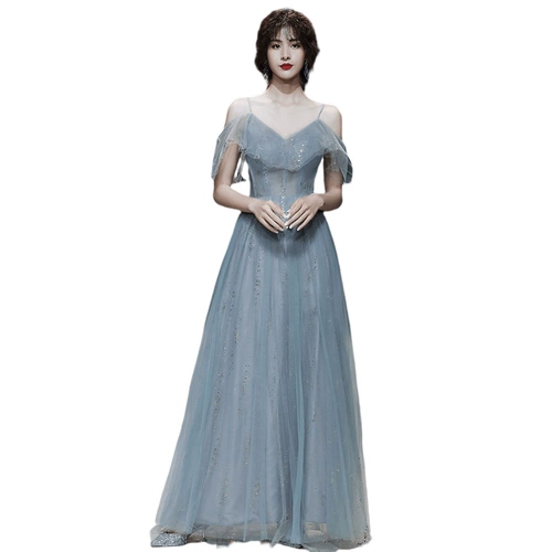 Синее платье подружки невесты, длинная юбка