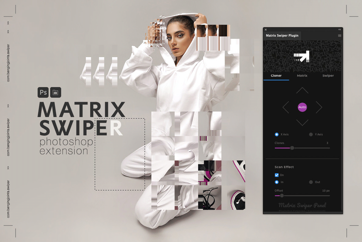 PS创意矩阵网格像素扫描动画特效插件 Matrix Swiper Photoshop Extension V1.0.0