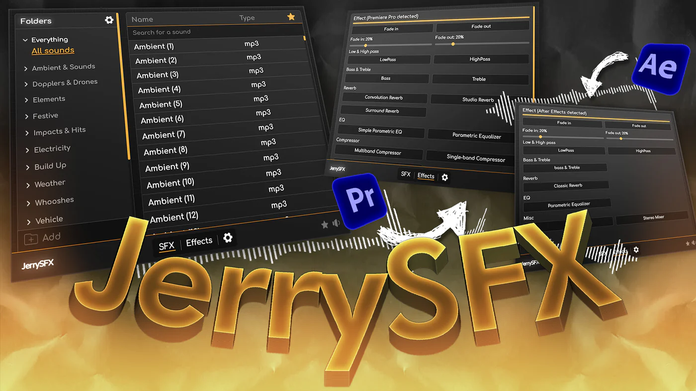 AE/PR脚本|1250+高质量音效素材音频管理工具 JryMedia – JerrySFX v1.0.1 Product_banner_SFX.webp