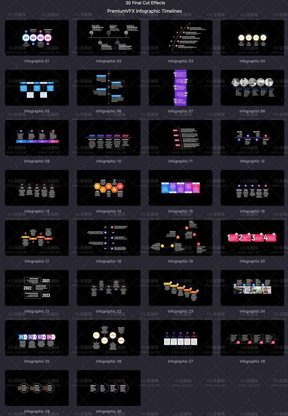 FCPX插件|30个企业信息图时间线展示动画预设 Infographic Timelines