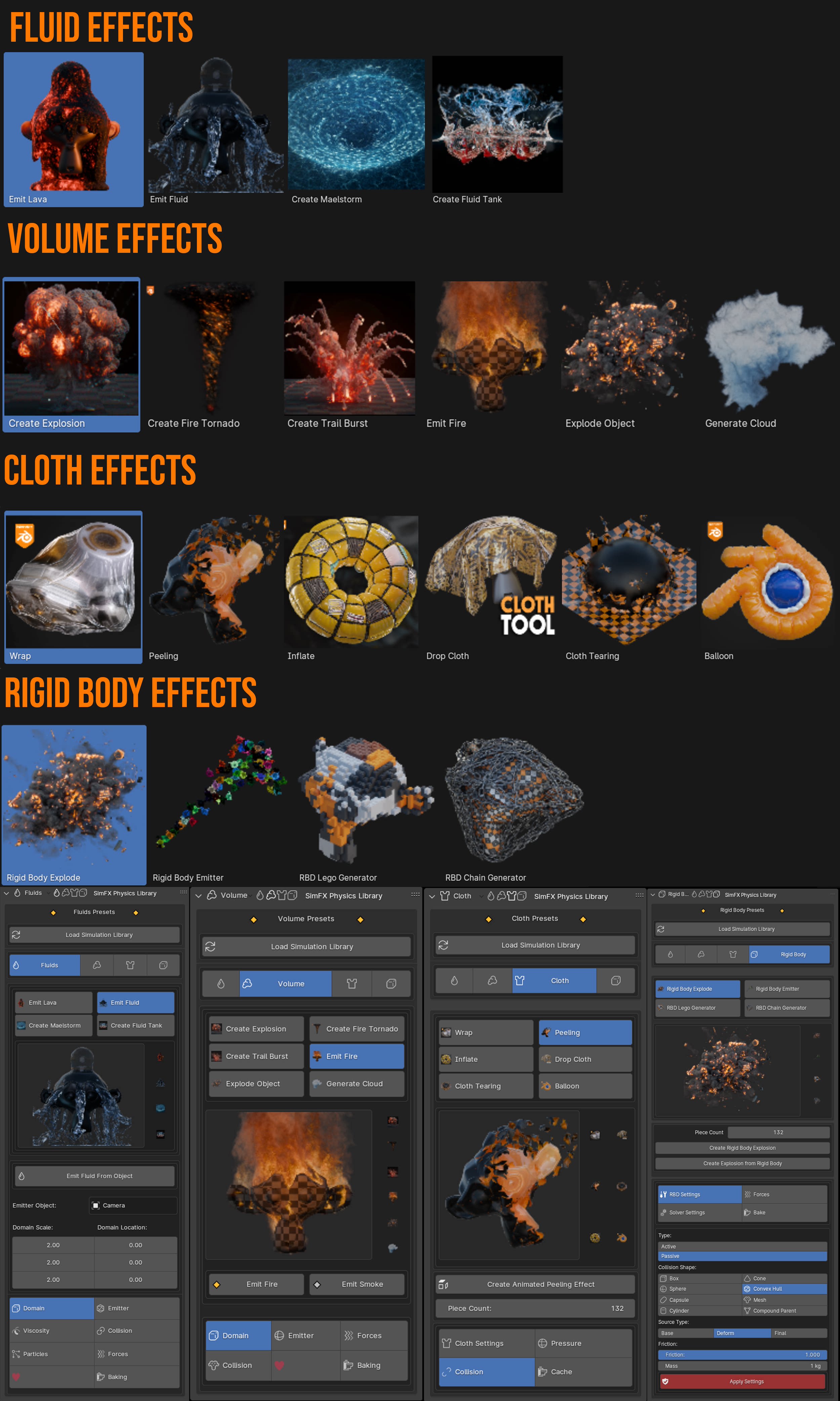 Blender流体火焰烟雾布料物理特效预设 Sim Fx Simulation Toolkit And Presets