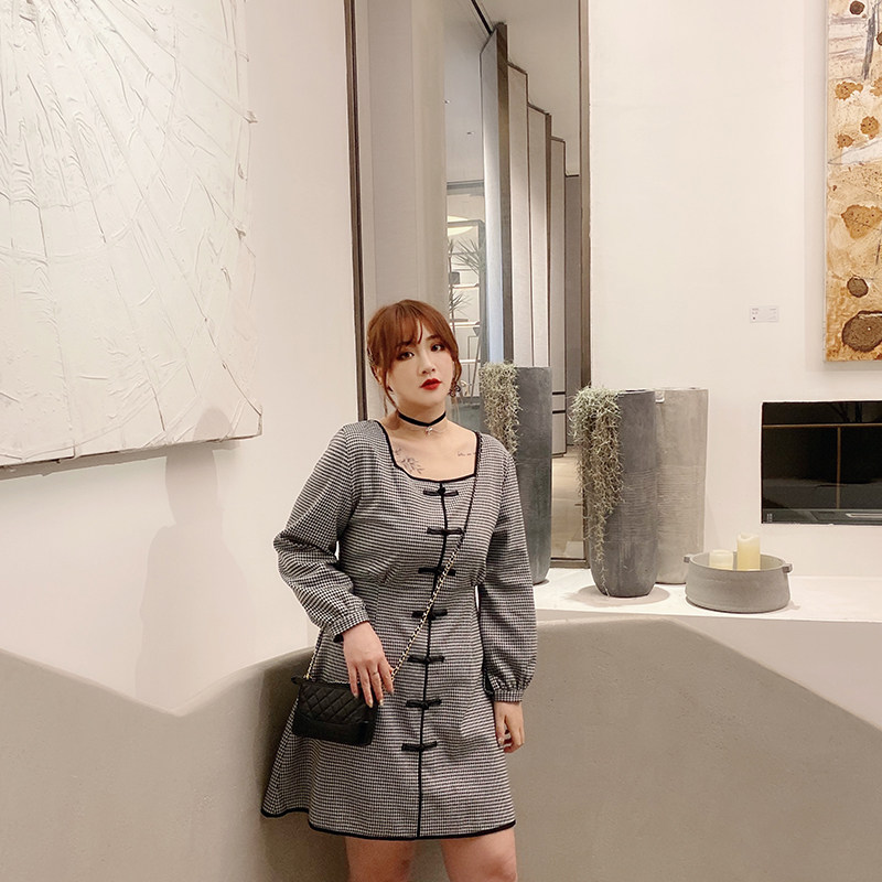 Hitchhil Big Size Women's Dress Fat Mm Retro Conspiculean Thousands Birds G Improved Qipao Skirt to cover waist and dress